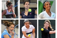 Nel collage di immagini le sei tenniste del Tennis Club Faenza in serie A1