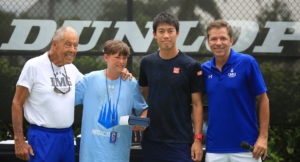Giorgio Gatto con Bollettieri, Nishikori e Arias
