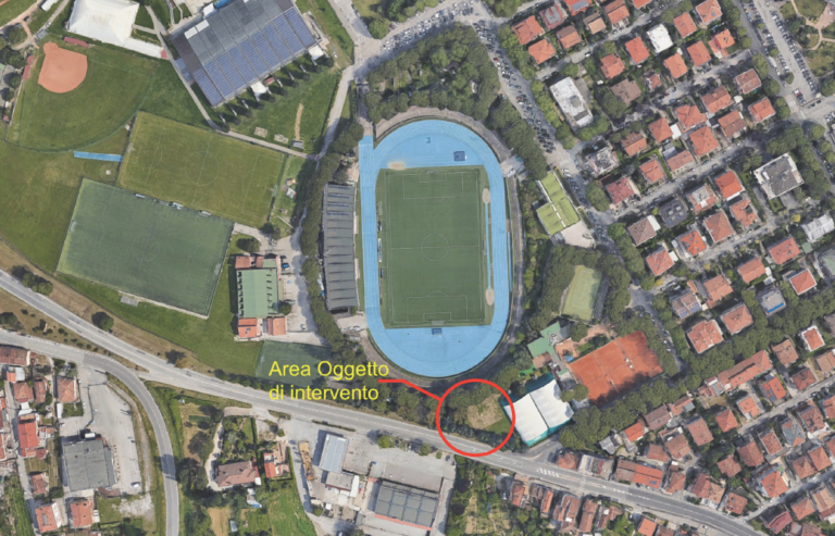L'area (vista dall'alto) dove verrà realizzato il nuovo campo da tennis a Riccione