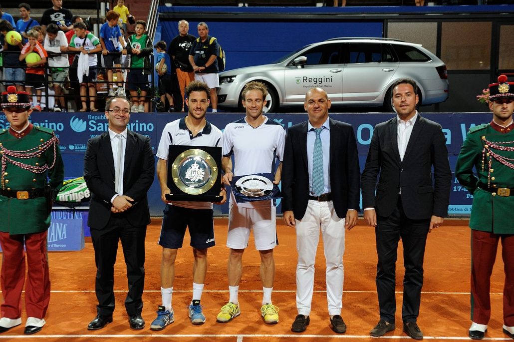 La premiazione di Marco Cecchinato e Filippo Volandri al San Marino Open 2013