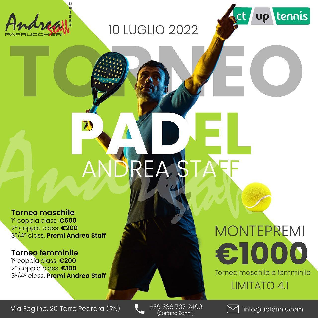 Padel: domenica 10 al Circolo Up Tennis torneo “Andrea Staff” maschile e femminile