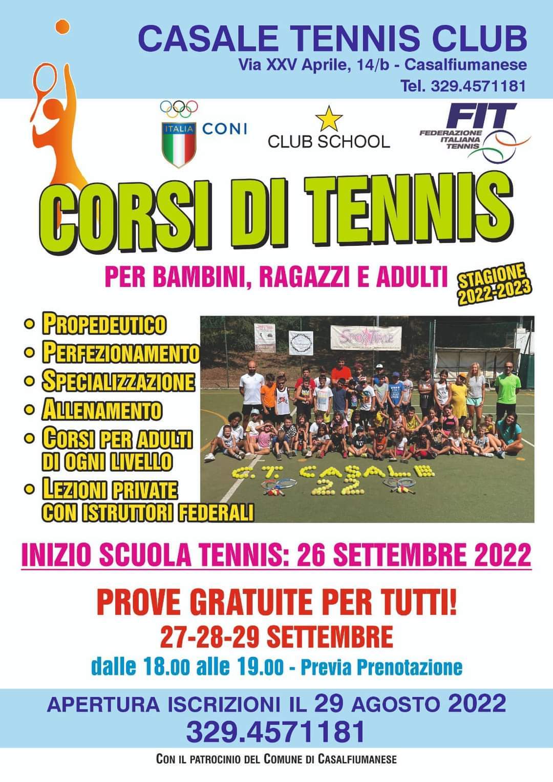 Al Casale Tennis Club è già tempo di corsi per tutti i gusti e livelli: iscrizioni dal 29 agosto