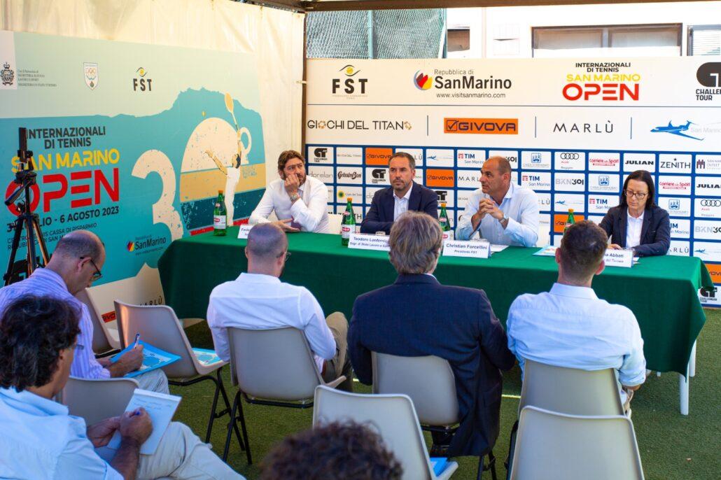 Un momento della conferenza stampa di presentazione degli Internazionali di tennis San Marino Open