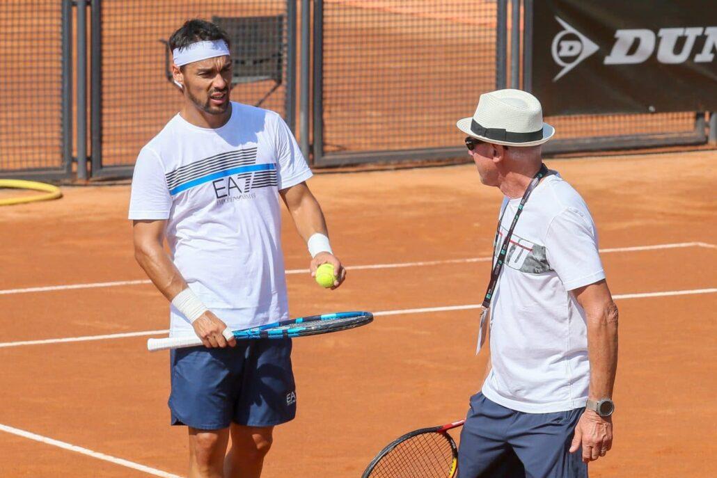 Fabio Fognini e Corrado Barazzutti in allenamento a Roma