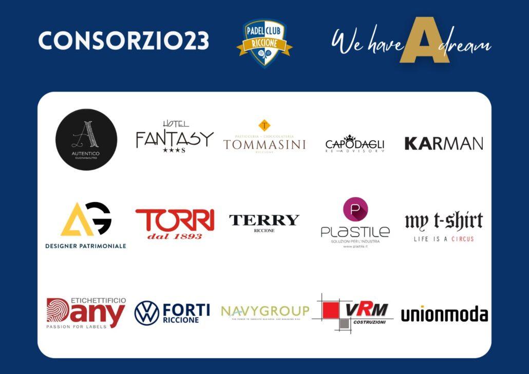 I brand che si sono uniti nel Consorzio23 a sostegno del Padel Club Riccione