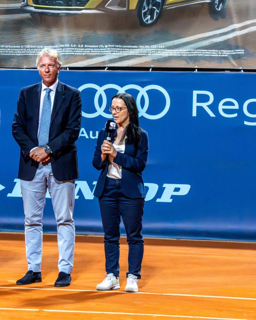 Internazionali Tennis San Marino: l direttore del torneo Mahena Abbati durante la cerimonia di premiazione