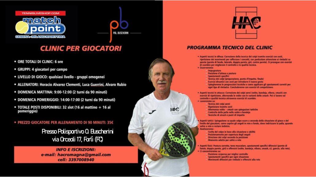 Clinic per giocatori di padel con Horacio Alvarez Clementi a fine novembre a Forlì